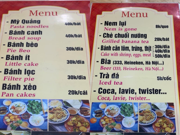 Quán ăn siêu hài hước khi nhờ... "chị Google" dịch menu từ Việt sang Anh