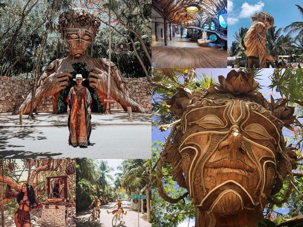 Resort ma mị với hình nhân gỗ khổng lồ tại thị trấn cổ ở Mexico