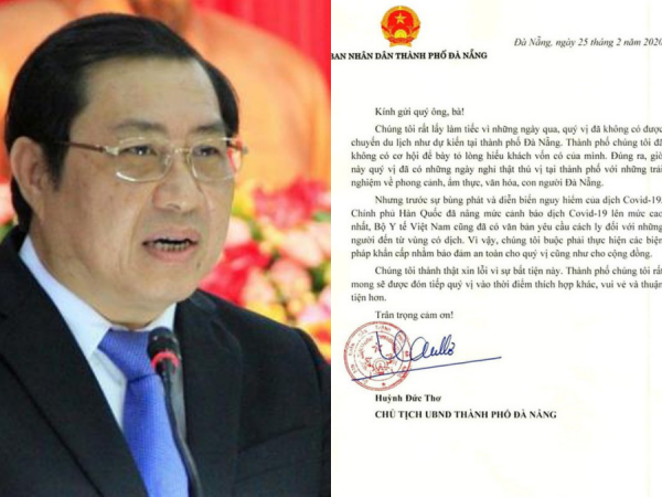 Chủ tịch TP. Đà Nẵng gửi thư tới nhóm du khách Hàn Quốc: "Mong được đón tiếp ở thời điểm khác"