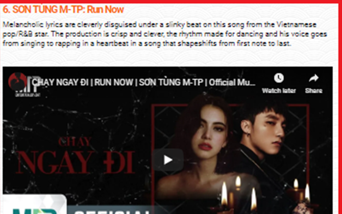 "Top 100 ca khúc hay nhất Châu Á 2018": Có hai hit V-Pop xếp hạng cao, vượt mặt nhiều hit K-Pop